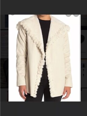 Love Token Cream Rabbit Fur-Trim Teddy Jacket